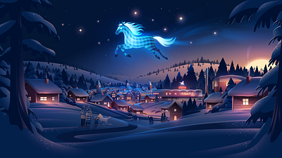 Hästens Christmas Campaign 2025 animation bed christmas fabric horse illustration landscape magic sleep snow town village winter winterland