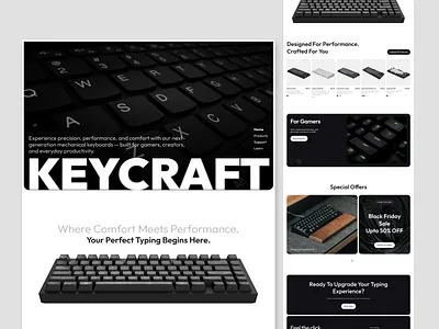 KeyCraft - E-commerce Landing Page Design black branding digital ecommerce landing page figma graphic design illustration keyboard landing page minimal pc sale shopify uiux website