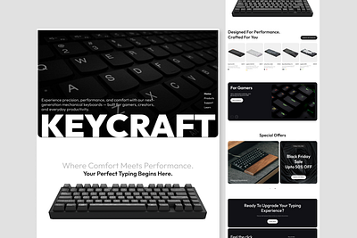 KeyCraft - E-commerce Landing Page Design black branding digital ecommerce landing page figma graphic design illustration keyboard landing page minimal pc sale shopify uiux website