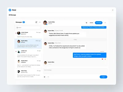 Modern Messaging Dashboard UI/UX Design — FinUI figma messages website messanger website ui design uiux uiux designer uiux designing ux design web design website design