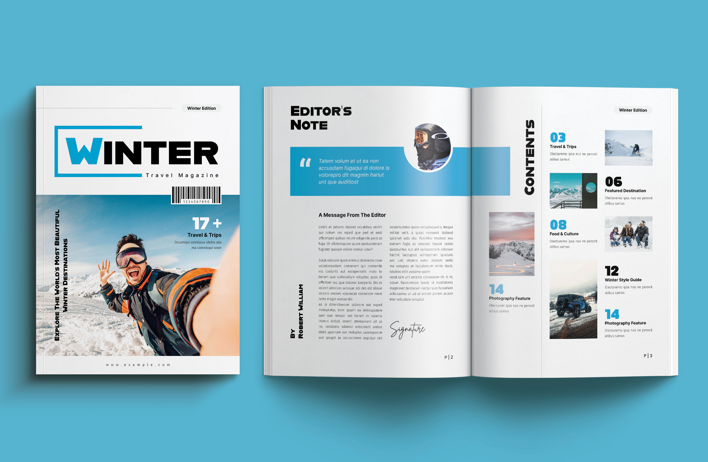 Winter Travel Magazine Template a4 agency app architecture branding brochure business corporate design illustration logo minimal print travel ui