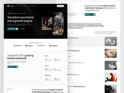 Fluxen - Growth Engine & Digital Marketing Platform b2b cleanui concept darkmode design digitalmarketing ecommerce growth landingpage minimal saas ui uidesign ux webdesign
