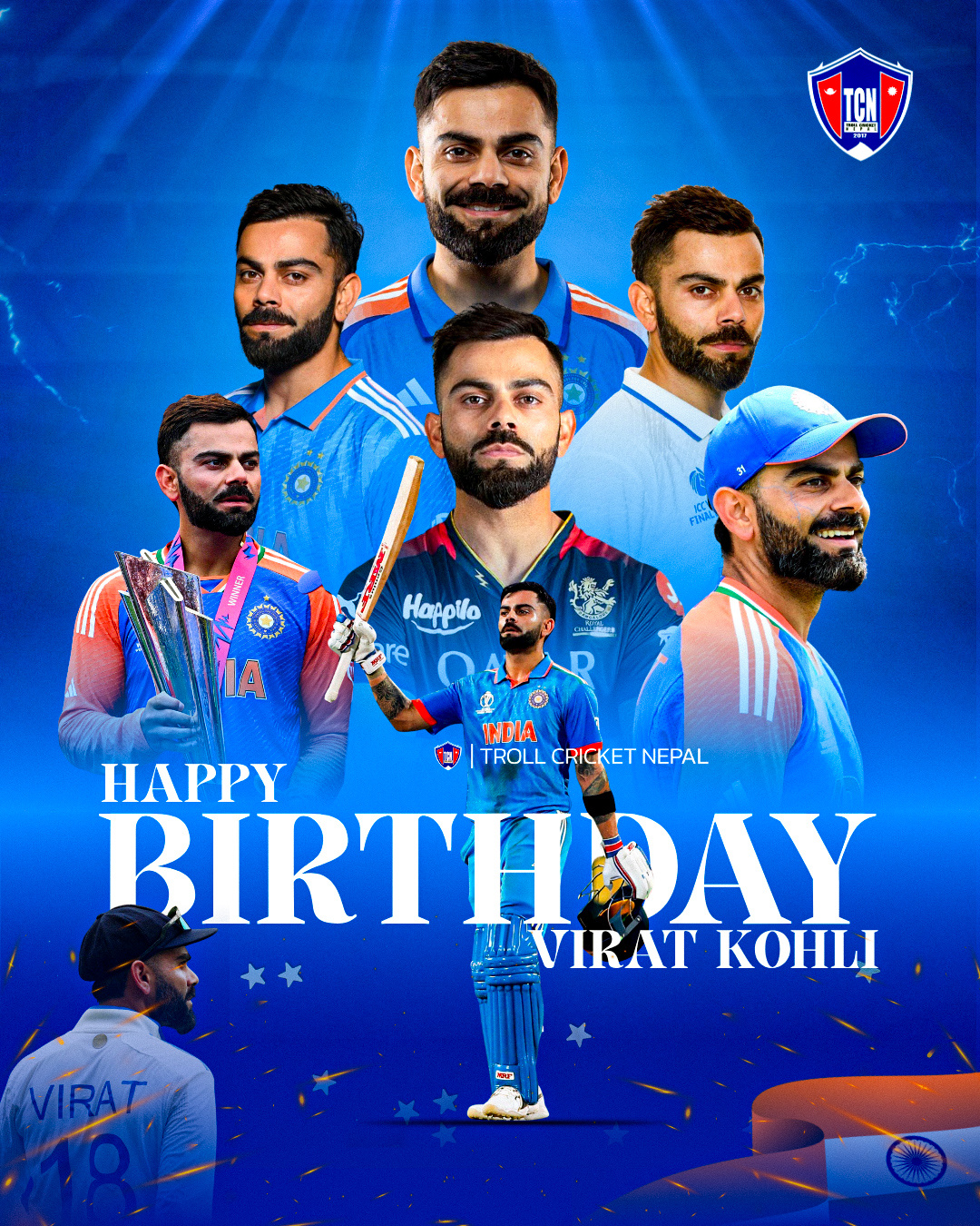 Virat Kohli Birthday Social Media Poster birthday cricket cricket poster graphic design happy birthday icc indian cricket team player birthday sports graphics virat kohli virat kohli birthday