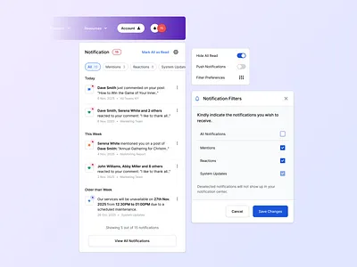 Filter Notifications - Day 06 design desktop filter notifications settings social media ui ux web