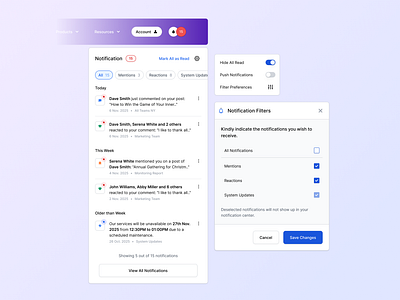 Filter Notifications - Day 06 design desktop filter notifications settings social media ui ux web