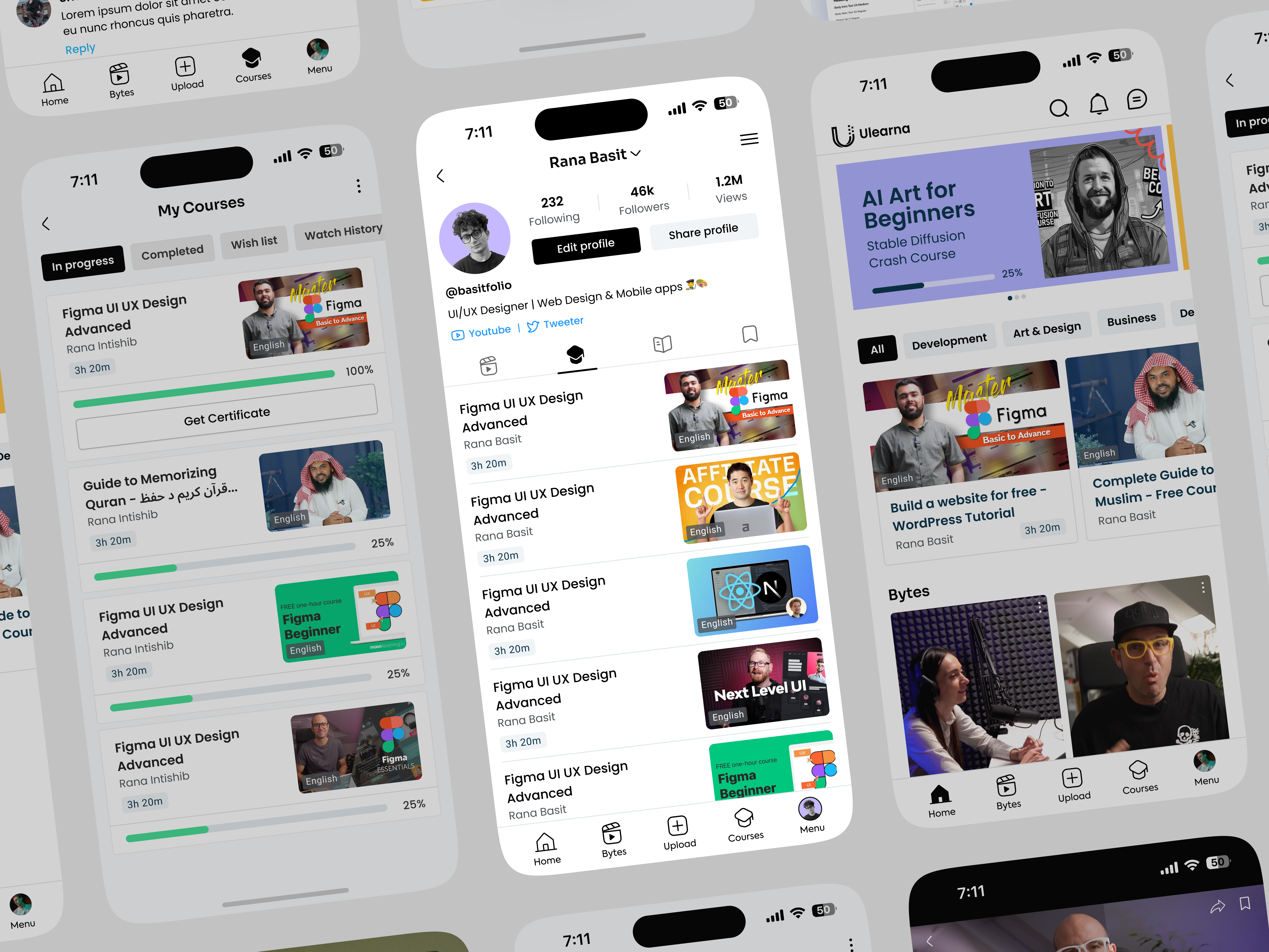 Ulearna - Learning Platform Mobile App courses courses mobile app courses progress learning platform mobile app mobile app design profile page social media app ui ui ux designer