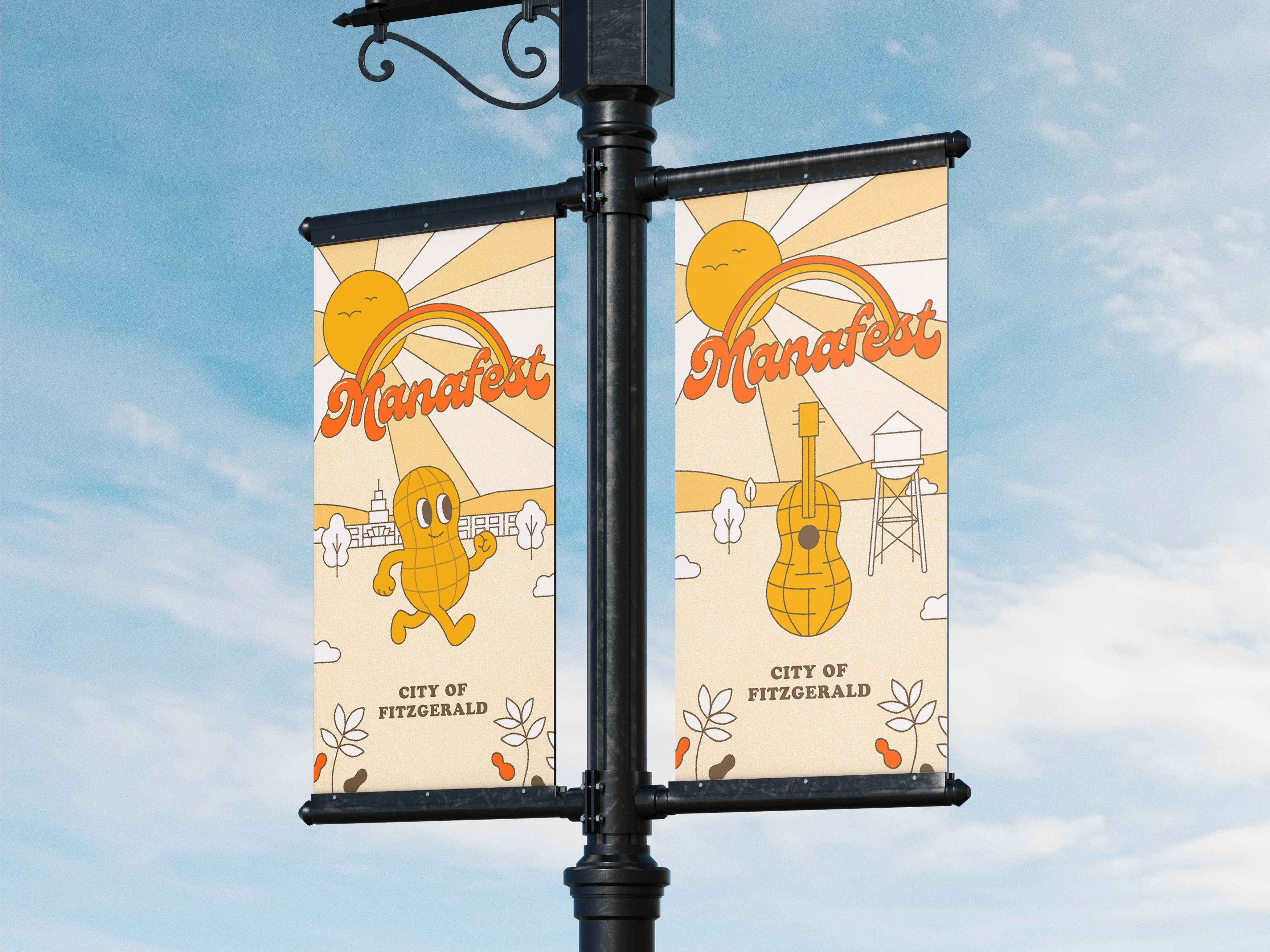 Manafest Pole Banners art direction atlanta branding campaign city branding community design event design festival festival branding georgia illustration peanut poster design print print design public art retro design riso risograph visual identity