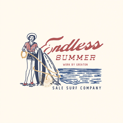 Endless summer cowgirl drawing graphic design illustration summer vintage work