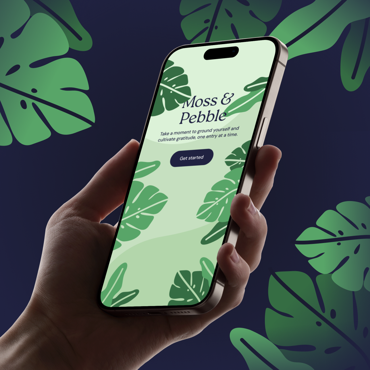 Moss & Pebble Journaling App app branding journal journaling leaves moss nature notes pebble phone plants ui ux
