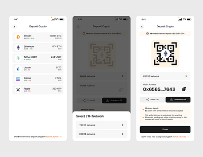 Crypto deposit app app design app ui crypto crypto deposit crypto design crypto ui crypto wallet crypto wallet design cryptocurrency fintech ui design uiux wallet wallet design
