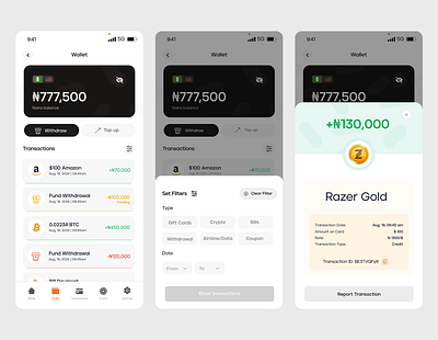 Transaction Wallet Screen app design fintech fintech app fintech app design transaction details transaction screen transaction ui wallet design wallet screen wallet ui