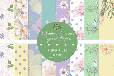 Botanical Dreams Digital Papers background design digital papers