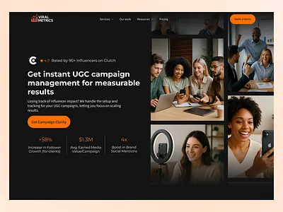 Viral Metrics – Marketing Agency Website Design agency b2b businesswebsite conversiondesign digitalmarketing dribbble figma interface marketing mockup performanceagency uiux uiuxdesign uxdesign webdesign