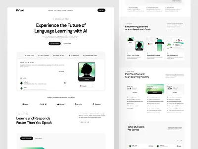 IPSUM — AI Voice Language Learning Landing Page ai ai product ai voice platform artificial intellegent clean ui conversational ai edtech design education website hero section landing page language learning learning platform minimal layout modern interface pricing page saas platform speech to text text to speech ux design web design