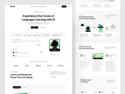 IPSUM — AI Voice Language Learning Landing Page ai ai product ai voice platform artificial intellegent clean ui conversational ai edtech design education website hero section landing page language learning learning platform minimal layout modern interface pricing page saas platform speech to text text to speech ux design web design