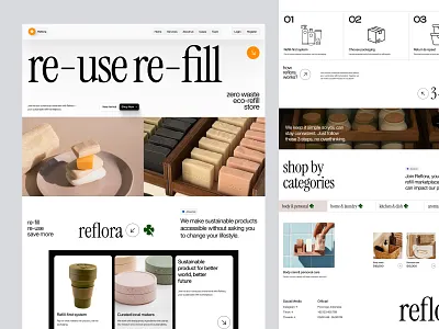 Reflora - ECO Marketplace Online Store branding design eco ecommerce elementor framer landing marketplace natural online page products reuse shop store template ui webflow website wordpress