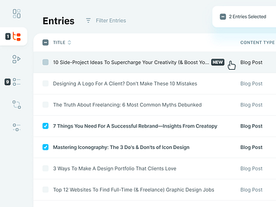 Contentstack Entries Table Details cms column content contentstack cursor entries hover row selected shadow simple subtle table text ui ux