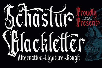 Schastur - Blackletter Typeface blackletter branding font decorative fantasy font fashion font halloween font headline font horror font logotype metal band font nightmare font oldenglish oldschool rough font tattoo font tribal font typography vintage font