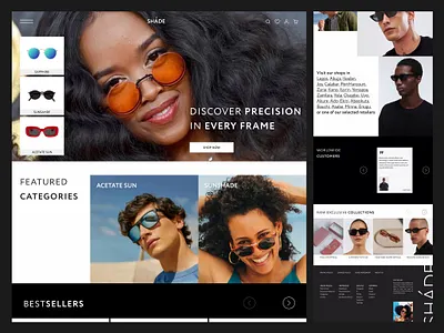 SHÁDE- eye glasses e-commerce website design e commerce ecommerce glasses graphic design homepage product design ui uiux ux website website design