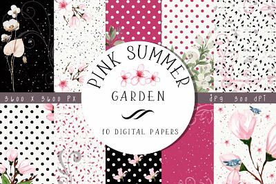 Pink Summer Garden Digital Papers background design digital papers
