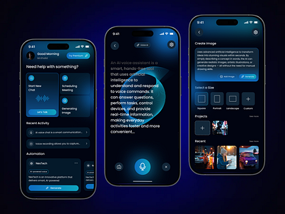 AI Assistant & Image Generator App ai ai assistant ai mobile app ai voice app app design chatgpt generate app image generator ios mobile app product design saas ui voice app
