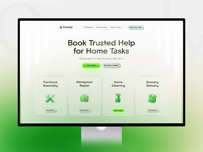 Crewly – Service Booking Platform UIUX Design clean design design for business digital product employee platform hiring platform home services interaction design landing page design marketplace website mobile app design saas design saas ui service marketplace service platform task booking app task management ui design uiux web app design web design