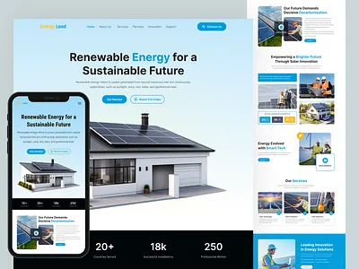 Solar Energy Company Website Design — Modern & Responsive clean dribbblecommunity energy green greenenergy landingpage minimalui modernui products renewable renewable energy responsivedesign services solardesign solarenergy solarpower ui ui design website