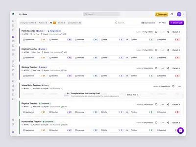 RecruitSmart — Job Application Management for School HR Systems candidate dashboard education employee hiring hr management hr system hrd hrm human resource job job posting product design saas saas design school management ui ux web app web design