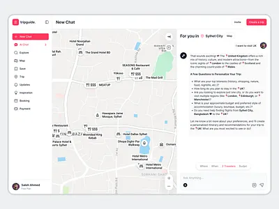 AI Travel Chat – Smart Trip Planning UI ai planner design product design travel travel planner travel website ui uiux web app web design website website design