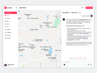AI Travel Chat – Smart Trip Planning UI ai planner design product design travel travel planner travel website ui uiux web app web design website website design