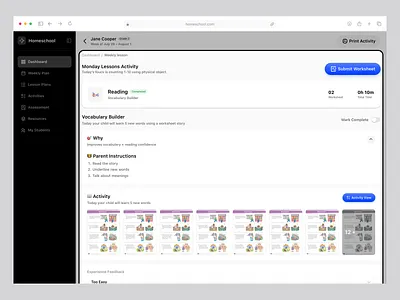 Homeschool – Education Platform Dashboard clean design component dashboard dashboard ui design e learning edtech education education platform graphic design logo designer menubar online education platform online learning responsive design ui ux wavespace web app web interface design