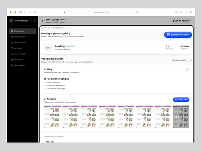 Homeschool – Education Platform Dashboard clean design component dashboard dashboard ui design e learning edtech education education platform graphic design logo designer menubar online education platform online learning responsive design ui ux wavespace web app web interface design