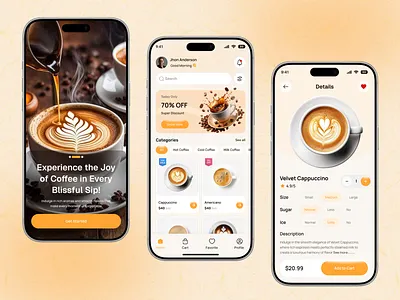 Coffee Shop Mobile App UI/UX Design app design cafe app clean ui coffee app coffee shop app coffee ui dark mode design veli figma design food delivery app ios app light mode minimal design mobile app modern app ordering app restaurant app sarup halder ui design ux design