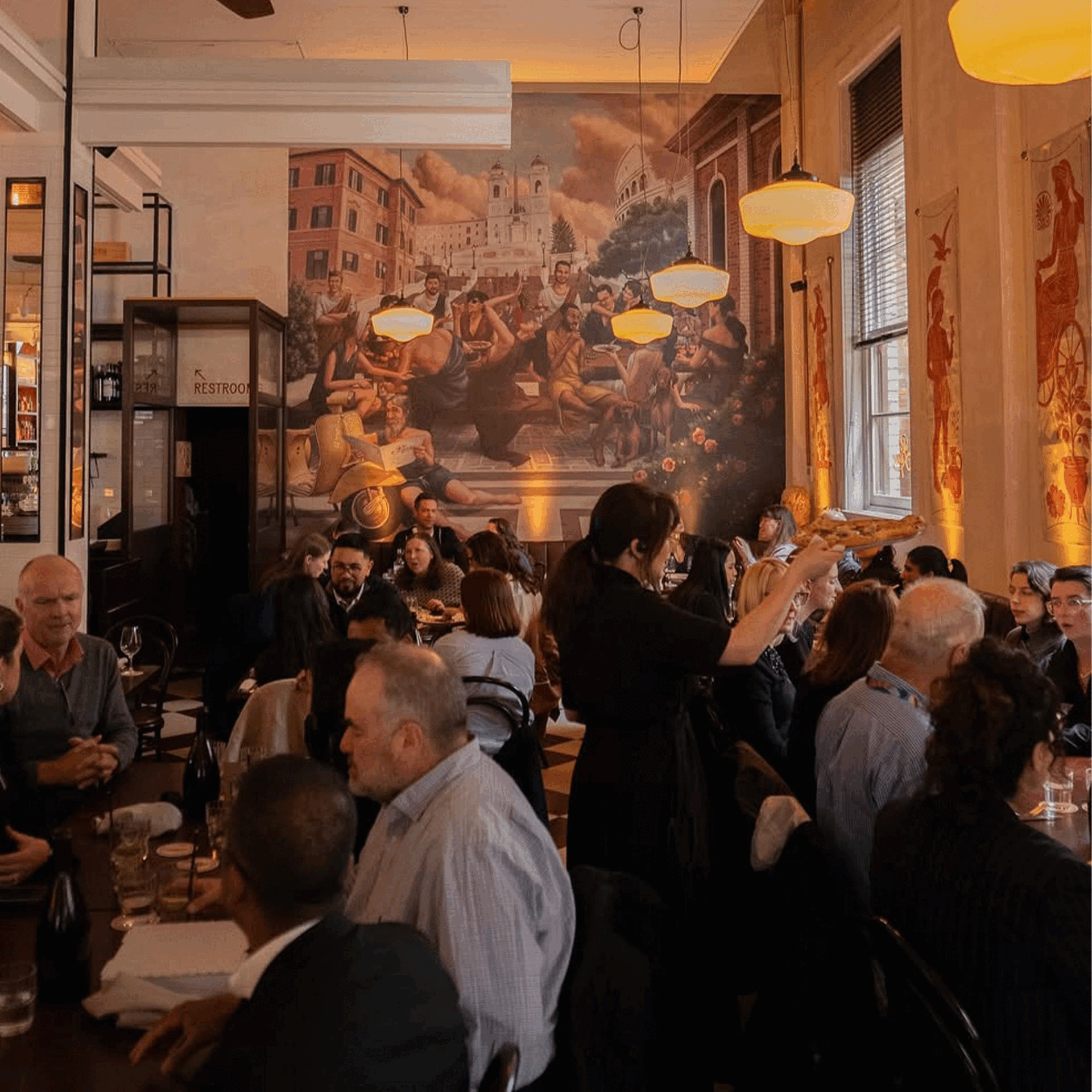 Roman Summer X Diego Abreu history interior mural painterly portraits restaurant