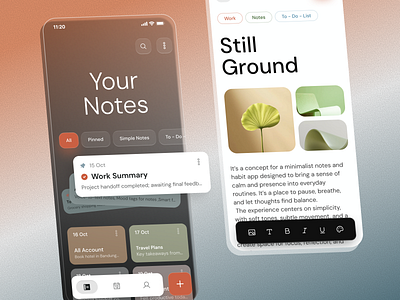 Minimal Note Taking App ai animation app clean docs document glassmorphism ios notepad notes pastel color text editor transparent typography ui
