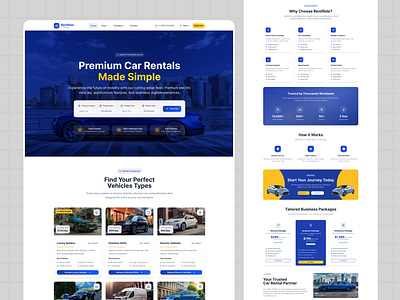 RentRide Premium – Full Car Rental Website Theme UI Design add to cart button blue theme website booking form ui business package design car rental homepage car rental ui design car rental website theme customer review section figma car rental template footer design for car rental how it works ui newsletter signup form premium car rental product card design responsive car rental design shopping cart ui trust section ui vehicle booking website vehicle categories design why choose us section