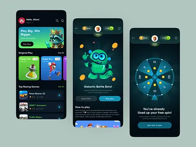 Gamming mobile app-Spin, Play & Earn Rewards! app casino casino game game game app game mobile game platform hero page mobile mobile app modern quiz app play to earn quiz quiz app quiz website uiux spin trivia app trivia website website