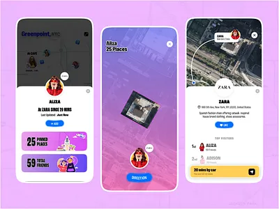 Location Sharing UI Concept bump check in dating design genz genz app happn illustration interface location sharing map app map ui mobile place card productdesign social app social interaction ui ux