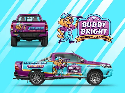 Buddy Bright brand character dog golden retriever home service home service branding illustration logo puppy window cleaning wrap