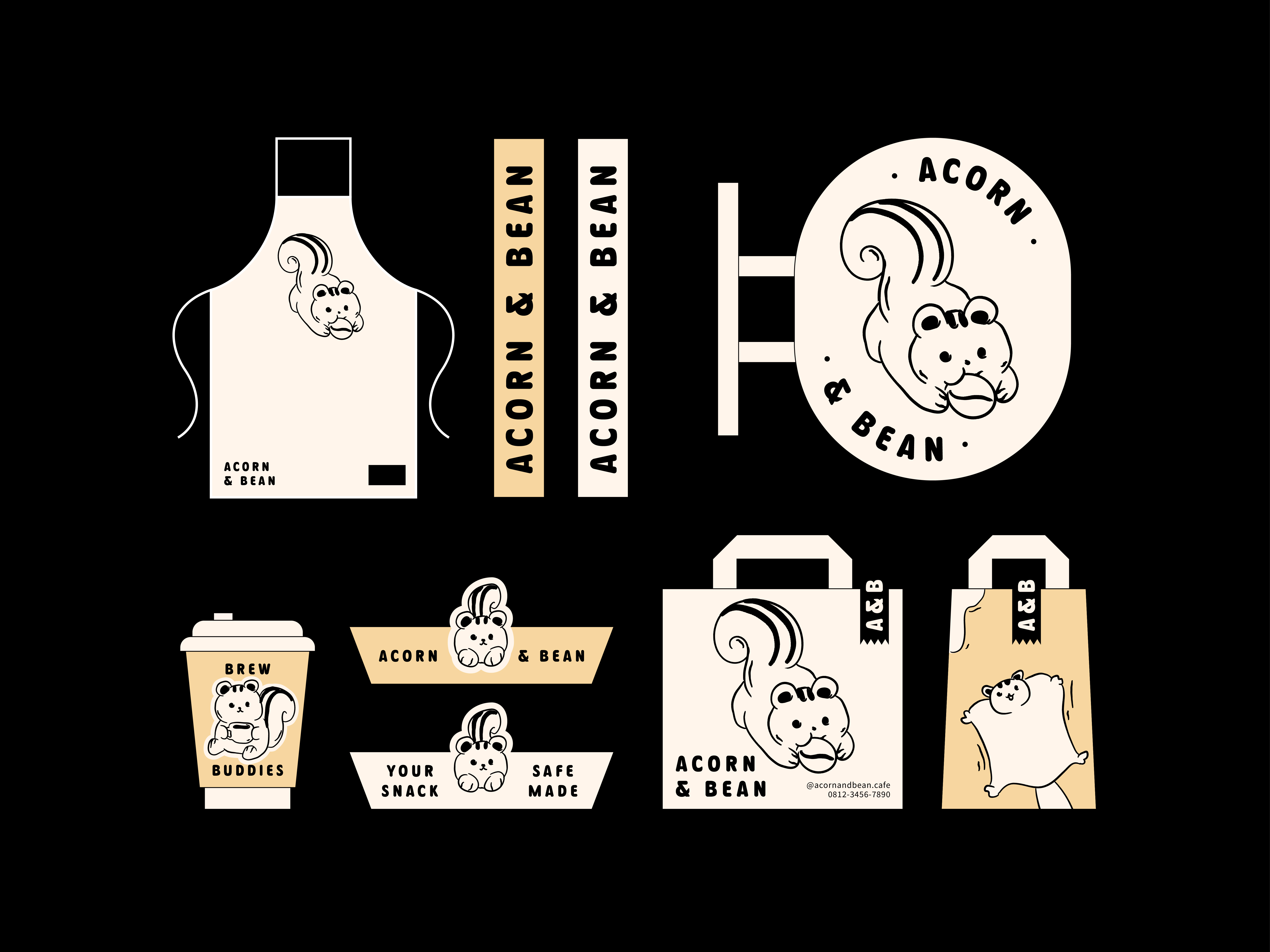 Branding & Packaging Design for Acorn & Bean bean brand brand identity branding cafe coffee coffee shop design drink graphic design illustration label logo mascot outdoor packaging print social media woodland woodland cafe