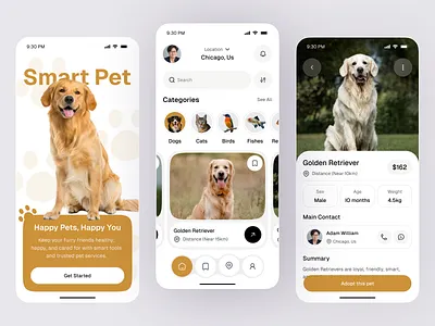 Smart Pet App – Pet Adoption & Care Mobile UI Design adoption app app design marketplace app mobile mobile app pet adoption pet app pet care pet lover app smart pet ui design