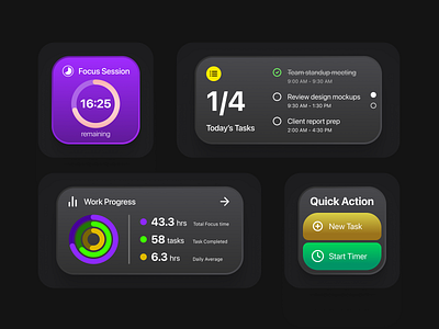 🚀 iOS Productivity Widget — Minimal & Smart Design Concept - app dailyui dark mode darkmodedesign dashboardui design figmadesign iosdesign ioswidgets minimaldesign mobile mobileappdesign neumorphism productivityap taskmanager ui ui design ux widget widgetdesign