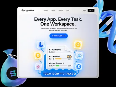 Crypto Task Manager UI 3dillustration crypto dashboard design figma fintech landingpage productivity saas ui ux web3