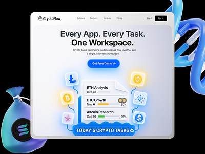Crypto Task Manager UI 3dillustration crypto dashboard design figma fintech landingpage productivity saas ui ux web3