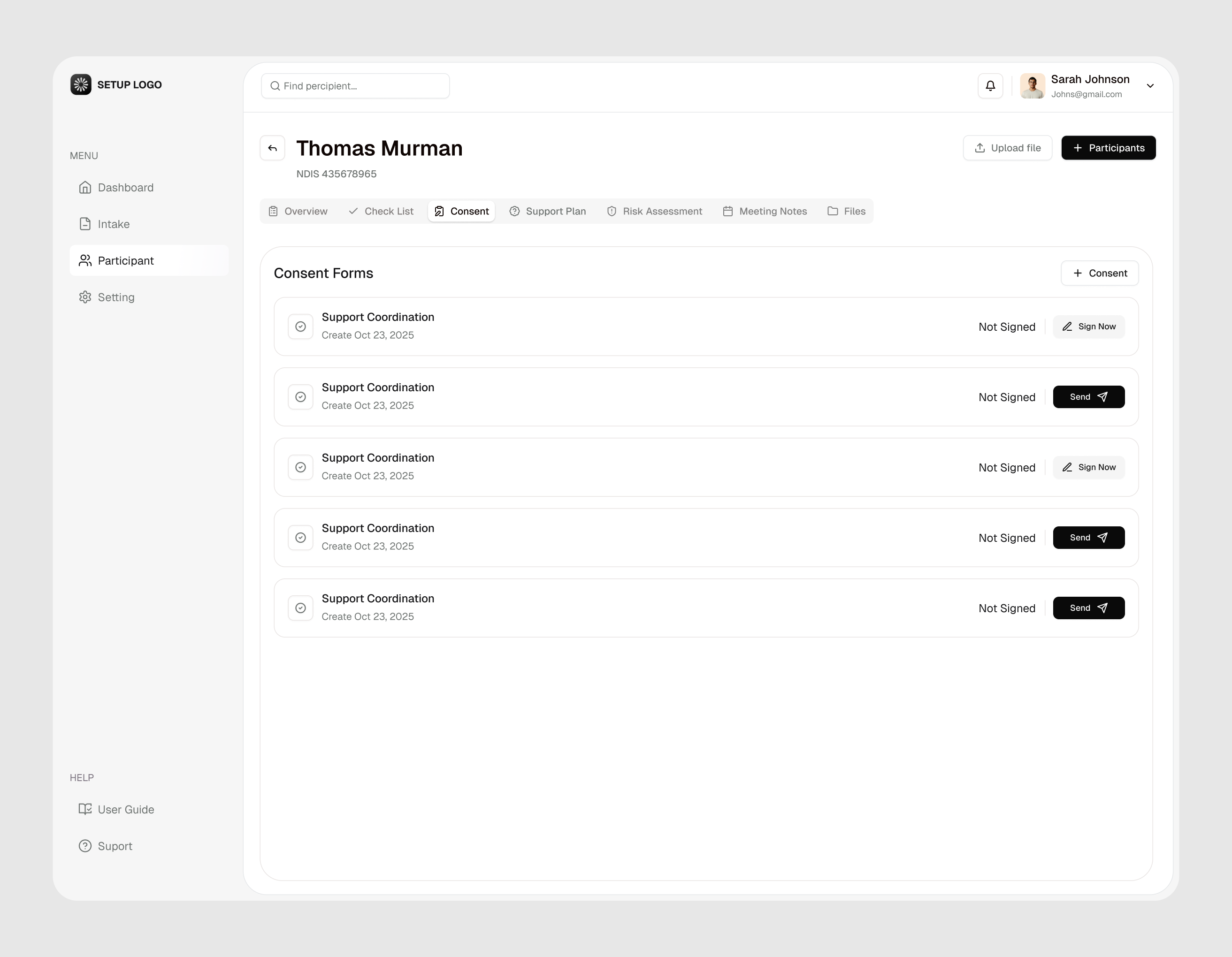 Consent Management Page UI/UX accessibility confirmation consent form consent form ui consent management consent management page uiux dashboard feedback form healthcare app design ndis product design sign ui design user interface
