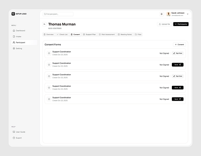 Consent Management Page UI/UX accessibility confirmation consent form consent form ui consent management consent management page uiux dashboard feedback form healthcare app design ndis product design sign ui design user interface