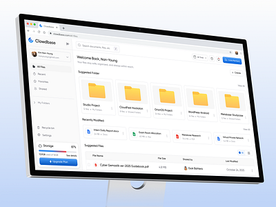 Clowdbase - Cloud Storage Dashboard clean cloud cloud storage data manager drive dropbox file file manager file sharing folder google drive list minimalist product design productivity app saas dashboard storage storage app storage dashboard upload