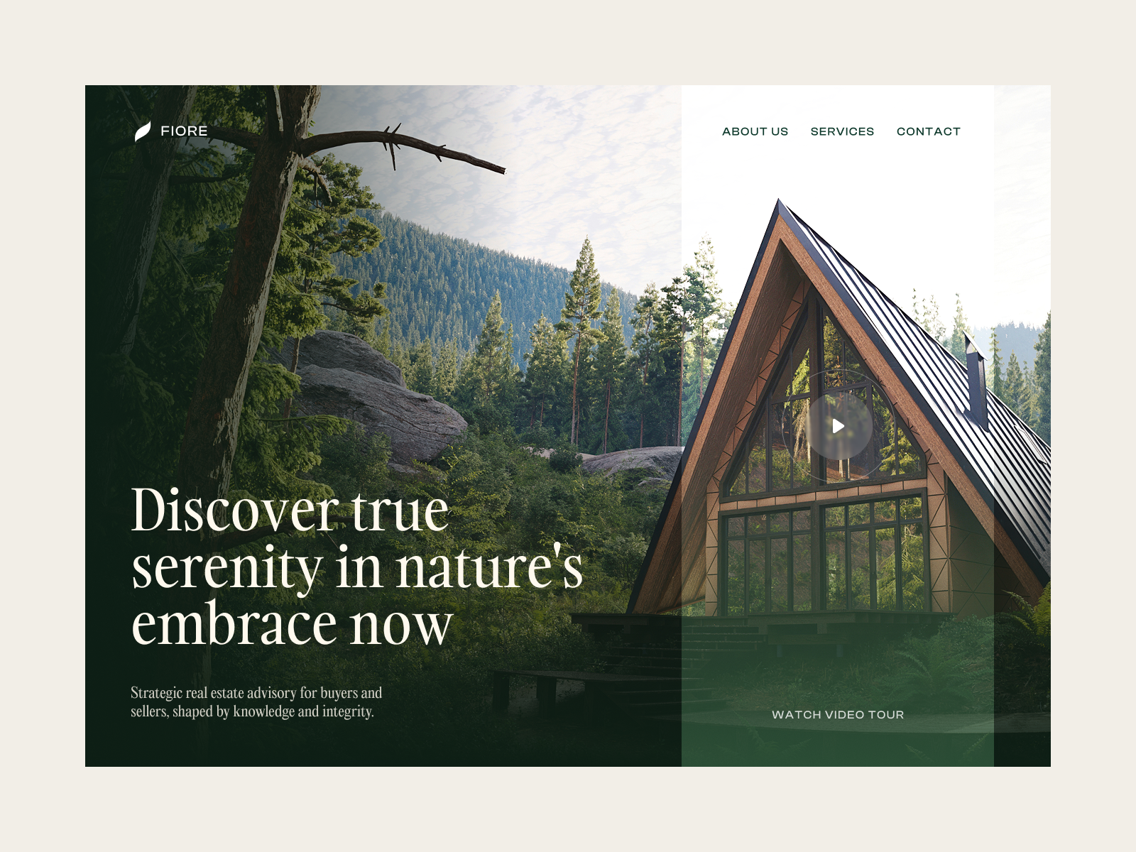 Fiore – nature-inspired real estate landing page branding design green hero home landing light logo luxury minimal modern nature realestate realestateagency ui warm web webdesign