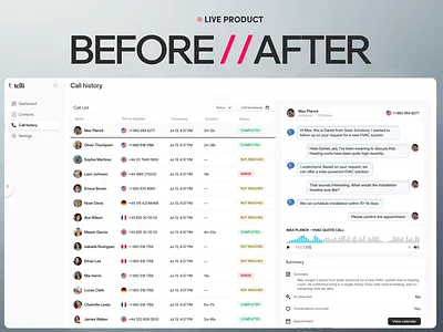 Redesigned Call History Interface for Telli agentic ai ai agents ai call ai copilot ai saas best design agency on dribbble best ux design agency bottomlineux cold calling mafruh faruqi product design agency product redesign saas design agency saasfactor sohag islam telli user experience voice agent y combinator