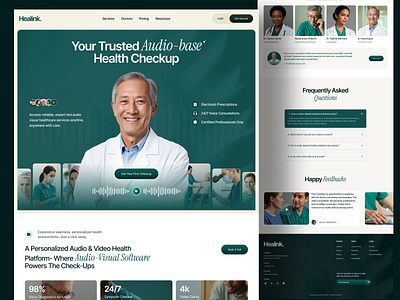 Healink - AI Audio-base Healthcare Landingpage UI Design ai audio doctor framer grid healthcare landingpage medical relume saas systemthinking ui uiux visual webdesign webflow